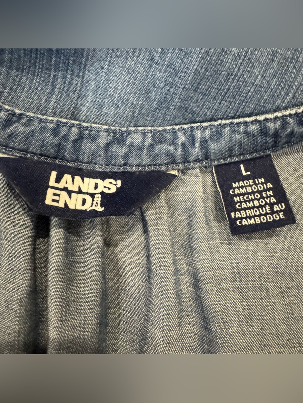 Lands End Sleeveless Chambray Tiered Midi Dress Lyocel Pockets Large Travel - Picture 10 of 12
